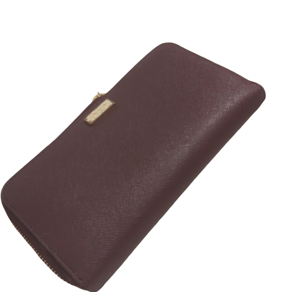 Kate Spade Zip Around Wallet Burgundy Leather Gold Hardware - Picture 7 of 7